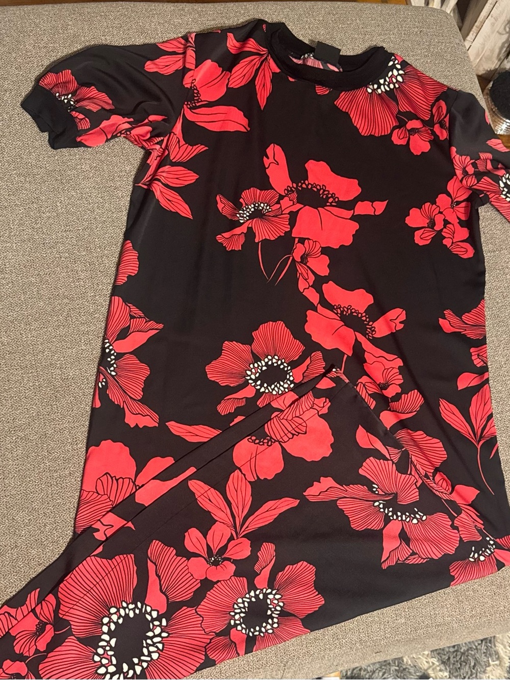 Who What Wear Black Maxi Dress with Red Floral Print